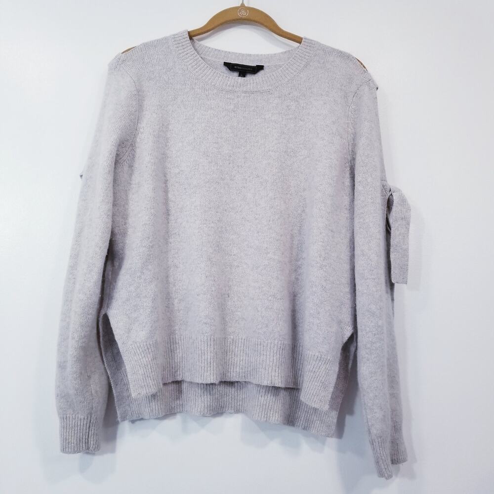 BCBGMaxAzria Gray Wool Blend Pullover Sweater Cold Shoulder Tie Sleeve